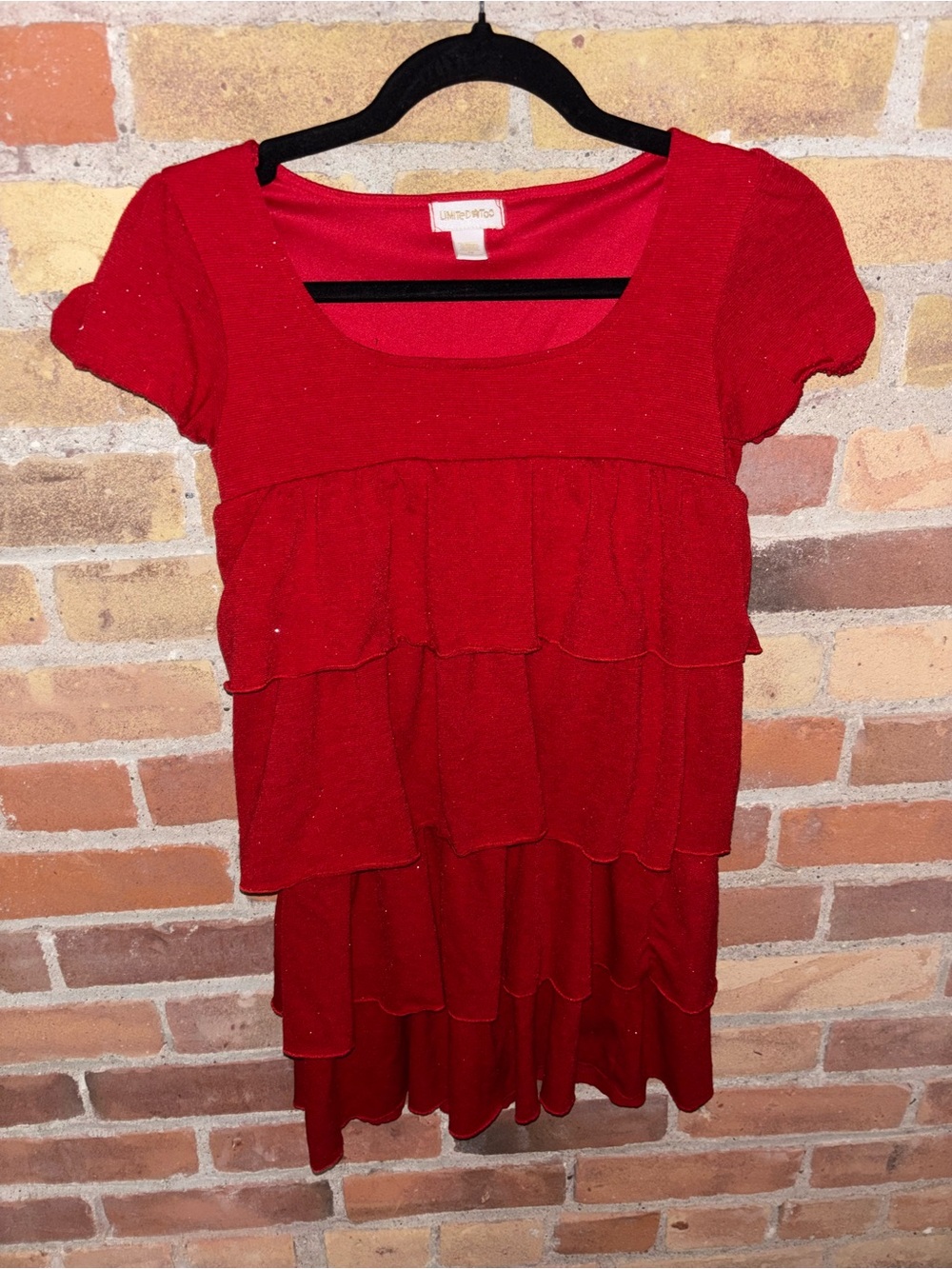 Justice Limited Too Girl’s Red Tiered Ruffle Sparkly Dress Y2K